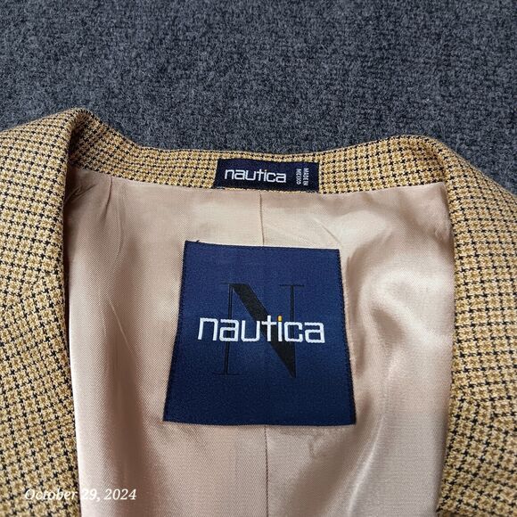 Nautica Blazer Men 44 Long Brown Mini Plaid 3 Button Silk and Worsted Wool - Picture 5 of 8